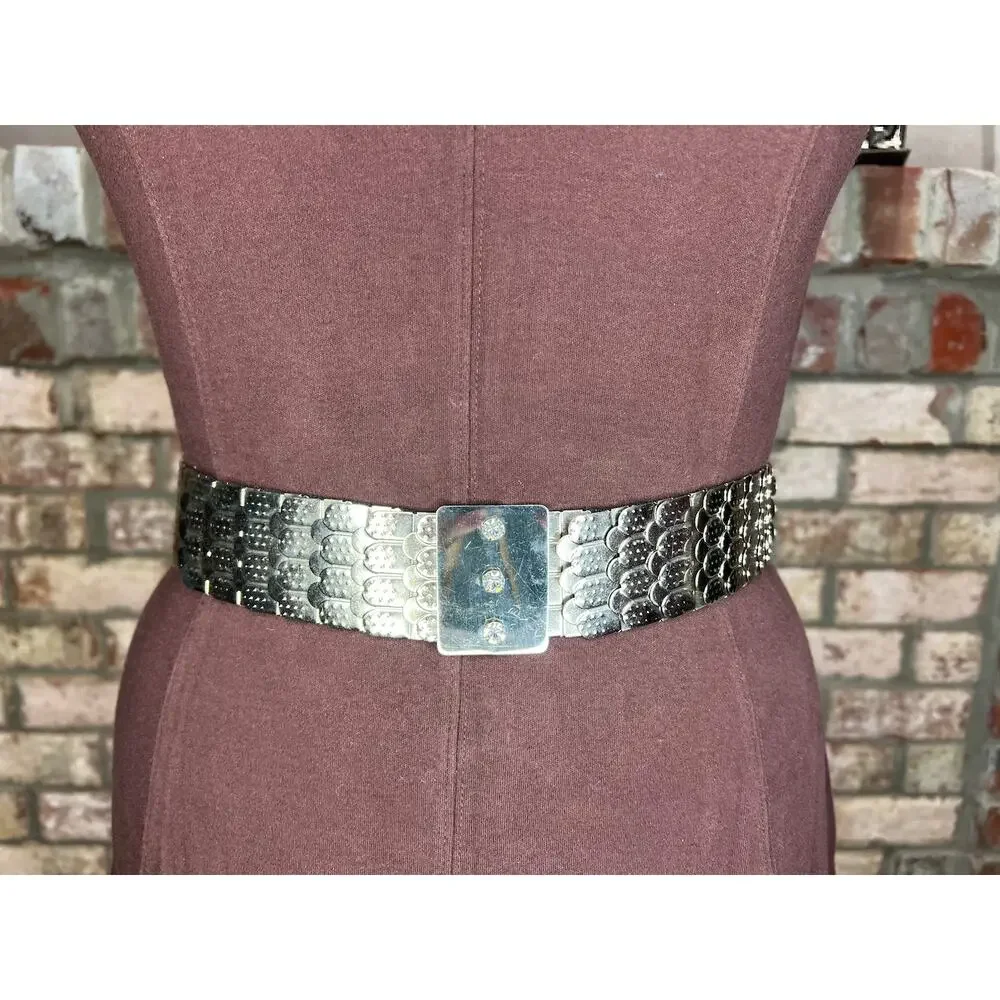 belt fish scale silver jeweled buckle elastic